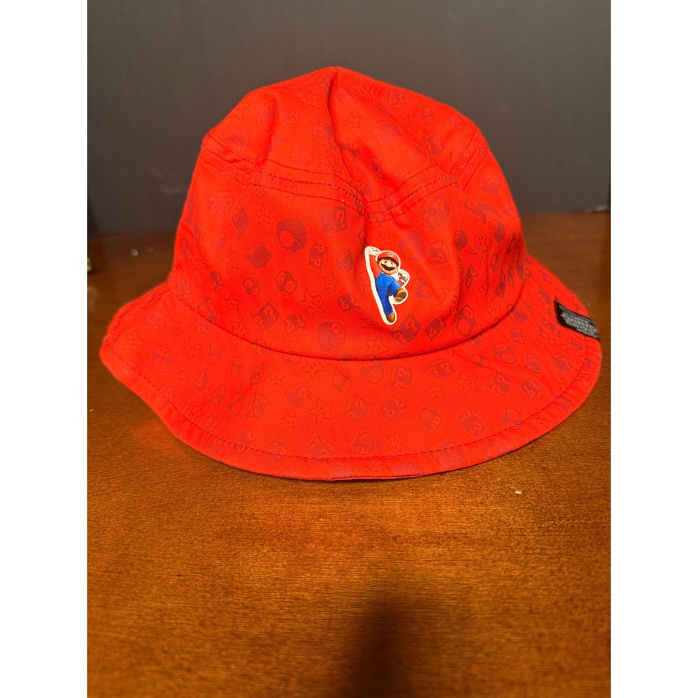 Nintendo Super Mario Bros Movie Kids Red Bucket Hat 50cm Mario Patch Sun Hat